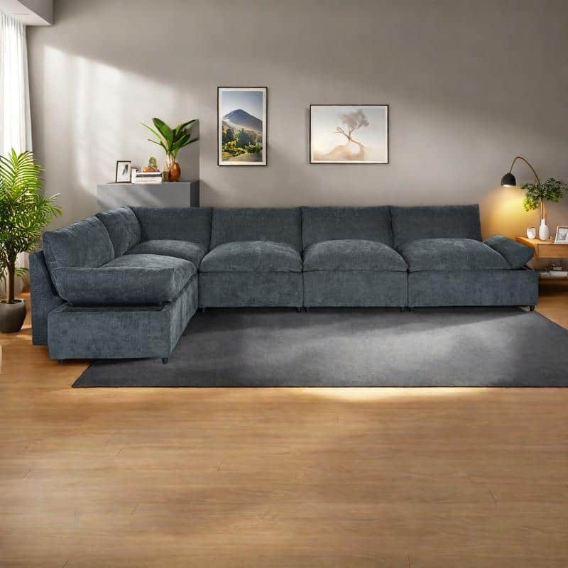 115.5" Polyester Modular Sectional Sofa with Storage & Plush Cushions