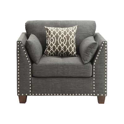 Linen Upholstered Accent Chair with 3 Pillows in Light Charcoal