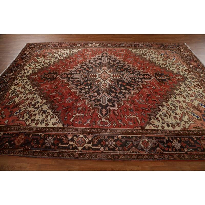 Traditional Geometric Heriz Persian Area Rug Hand-knotted Wool Carpet - 8'0" x 11'1"