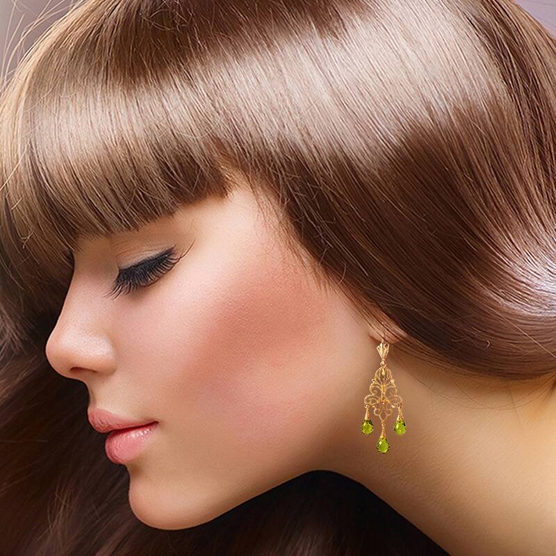 3.75 Carat 14K Solid Gold Peridot Gemstone Chandelier Earrings