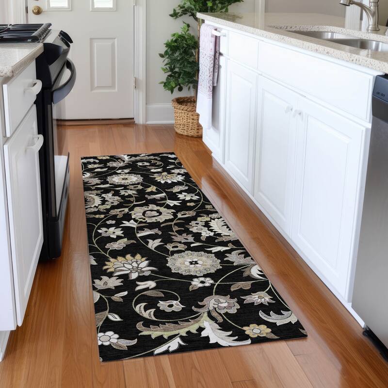 Premium Washable Super Soft Traditional Evie Mayfield Rug - Black - 2'3" x 7'6"