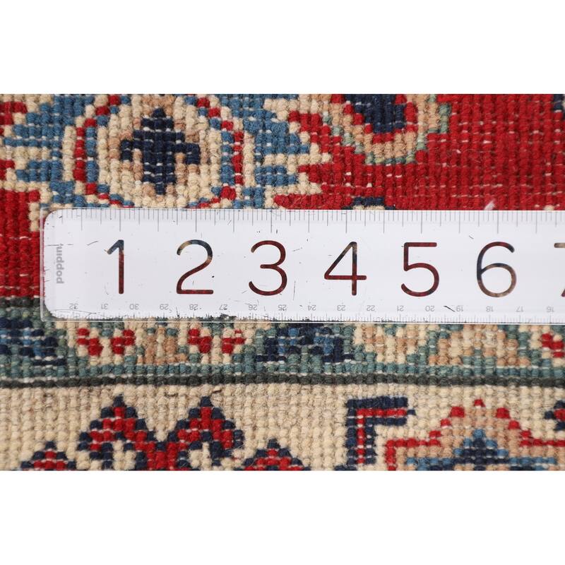 Red Kazak Oriental Accent Rug Handmade Geometric Foyer Wool Carpet - 2'10" x 3'11"
