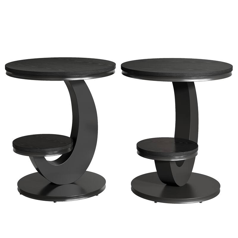 Round End Table, 2 Tiers Side Table with Storage Shelf