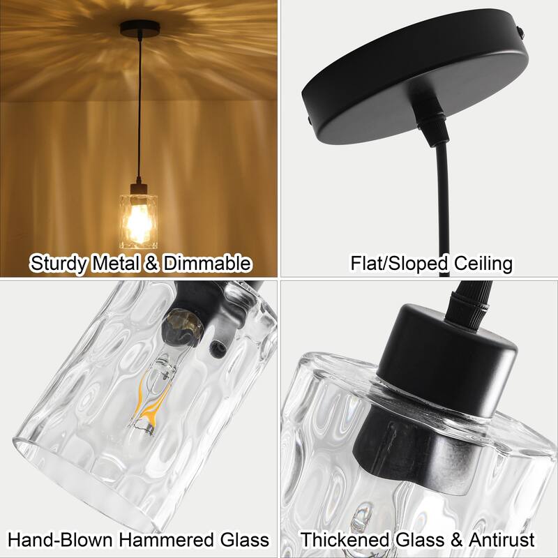 1-Light Kitchen Island Textured Clear Glass Pendant