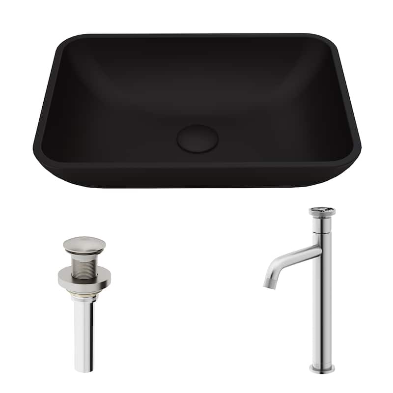 VIGO Sottile 18"L x 13"W Glass Vessel Sink and Cass 12"H Faucet Set