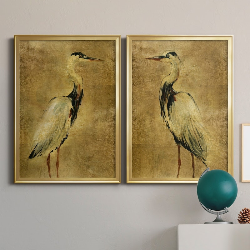 Gold Crane at Dusk I Premium Framed Print - Ready to Hang - Multi-Color