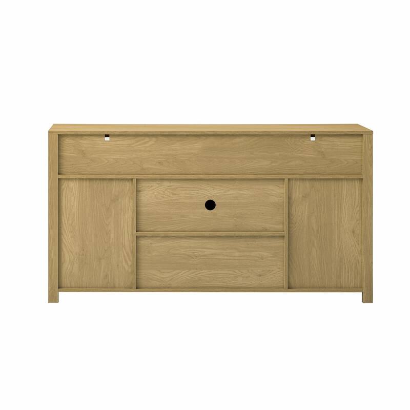 59.3'' Sideboard with Sliding Barn Door and Mesh Panels, Farmhouse Buffet with Open Storage