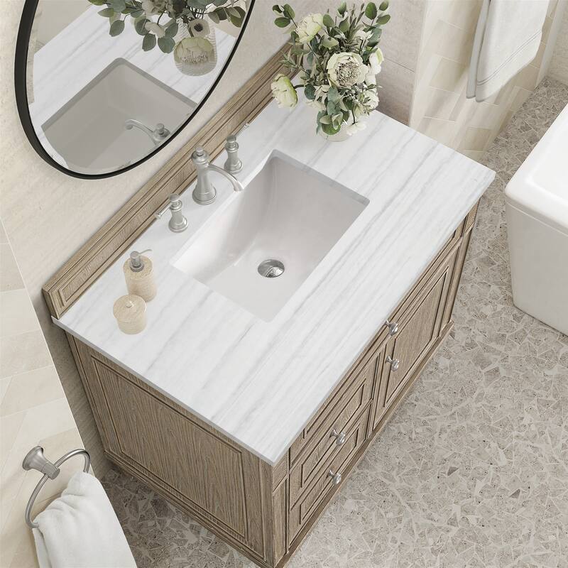 James Martin Vanities Lorelai 36" Single Vanity, Whitewashed Oak - Arctic Fall