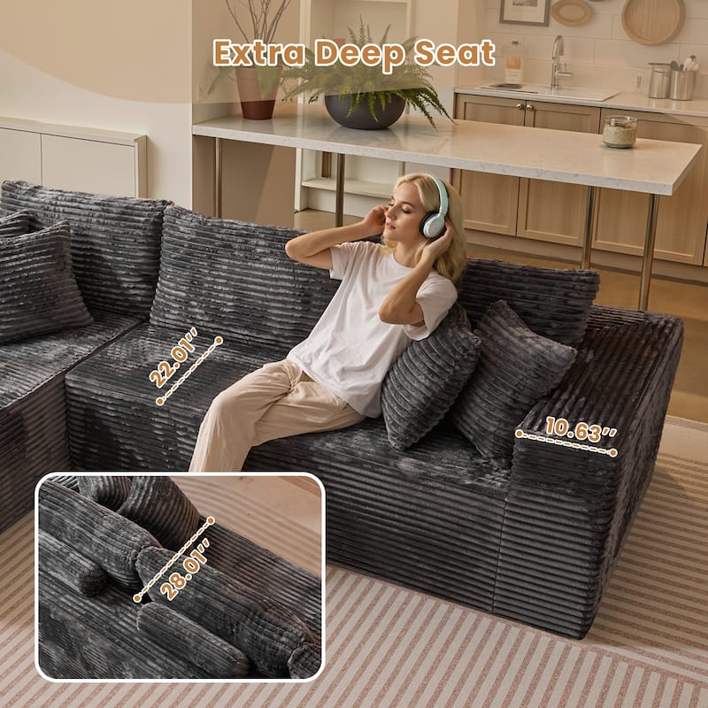 HOOOWOOO Modular Plush Upholstery L-shaped Sofa with Chaise Lounge