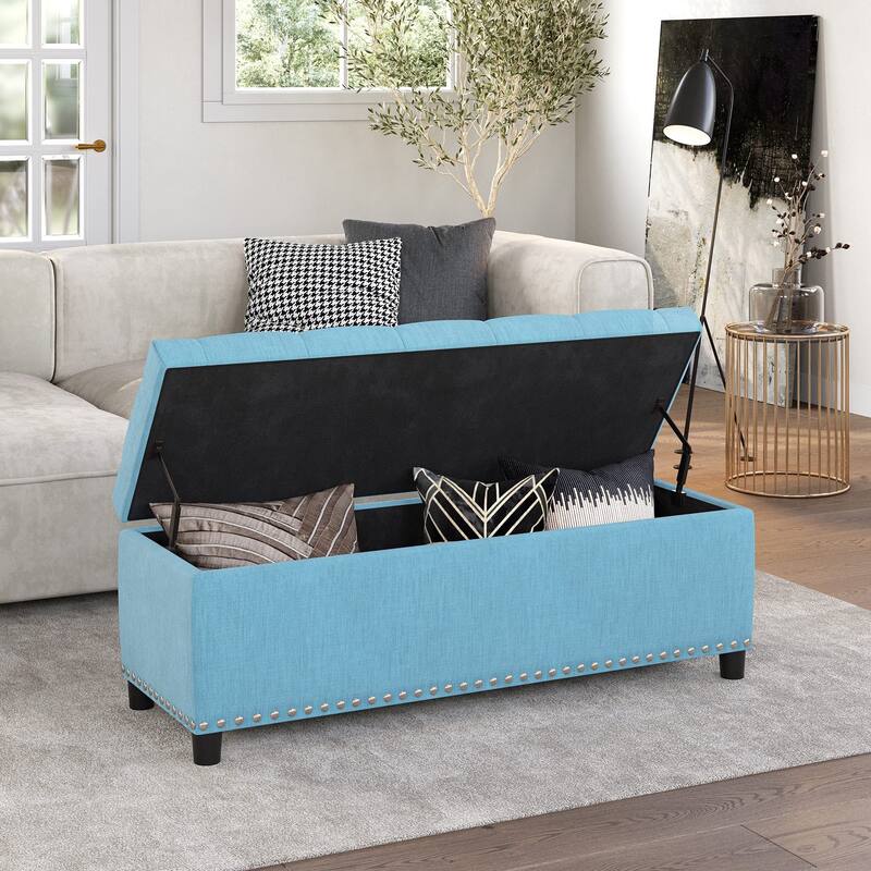 47 Inch Storage Ottoman, ButtonTufted Ottoman Linen Storage Bench with