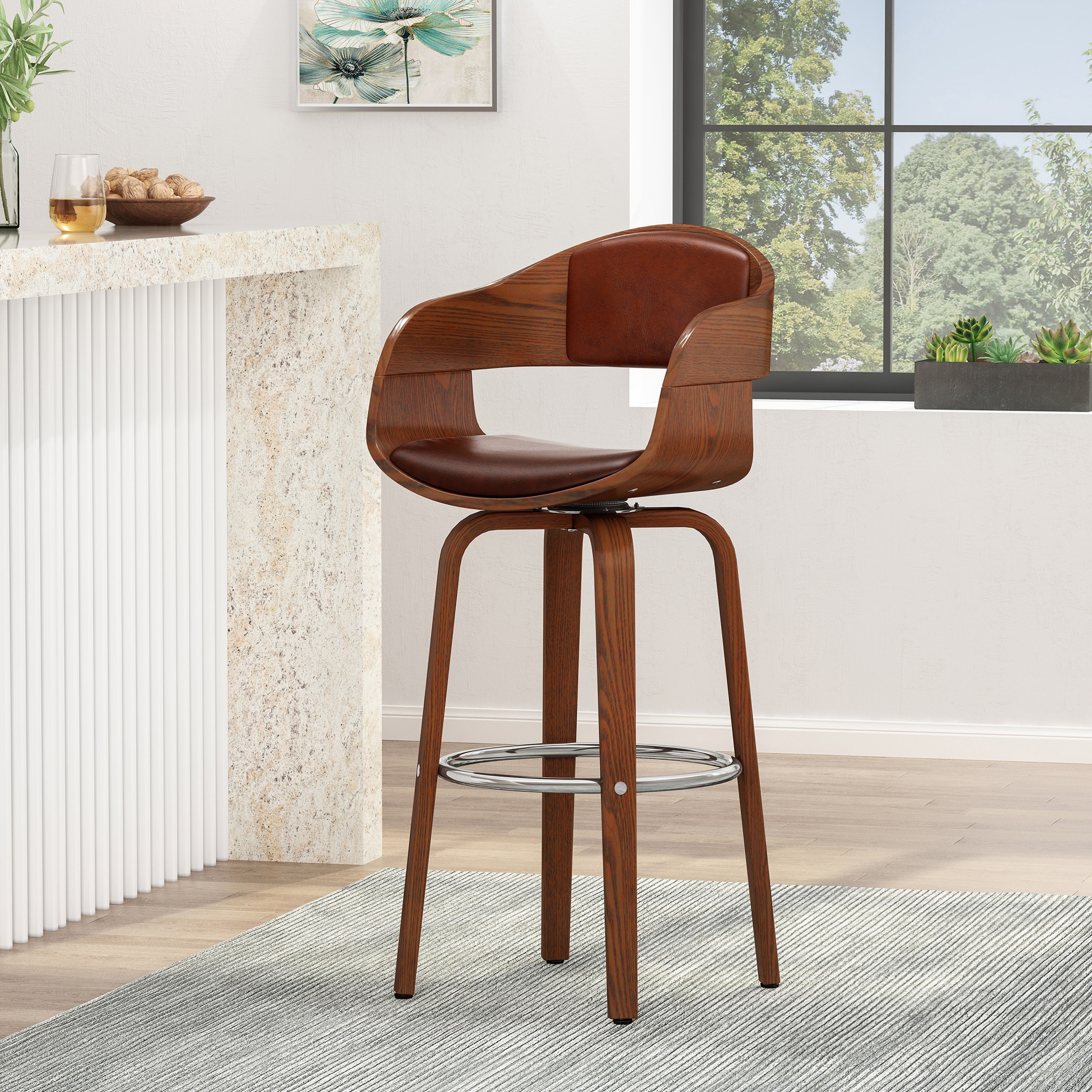 Ostweer Furniture Superior Quality Mid-Century Swivel Barstool - Brown