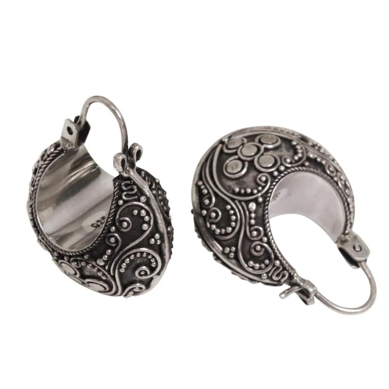 NOVICA Handmade Sterling Silver 'Paradise' Hoop Earrings (Bali)