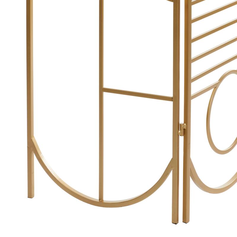 Metal Geometric Hinged Foldable Arched Partition 3 Panel Room Divider Screen - Gold - Roche River Decor - 1"Wx50"Lx69"H