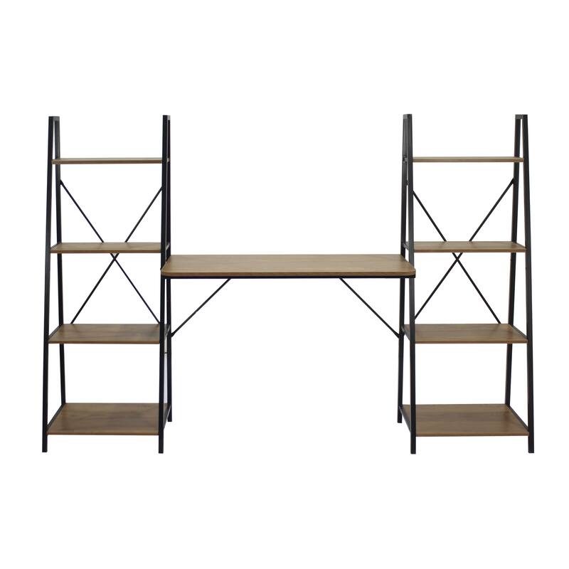 Davee Furniture Walnut Writing Desk with 2 Bookshelves