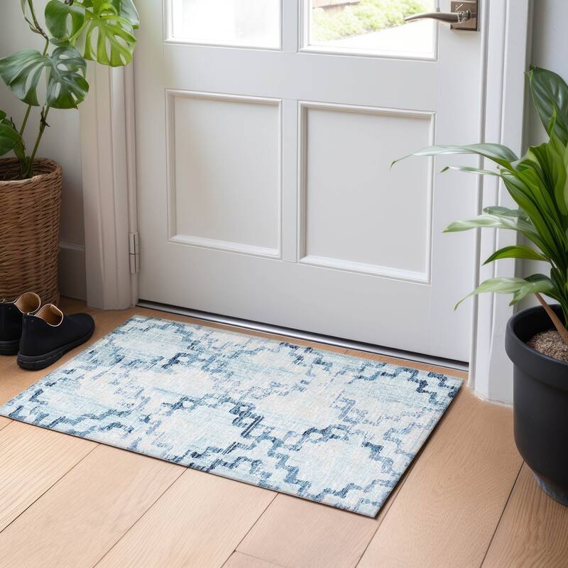 Premium Washable Super Soft Modern Trellis Mayfield Rug - Blue - 1' 8" x 2' 6" - Rectangle