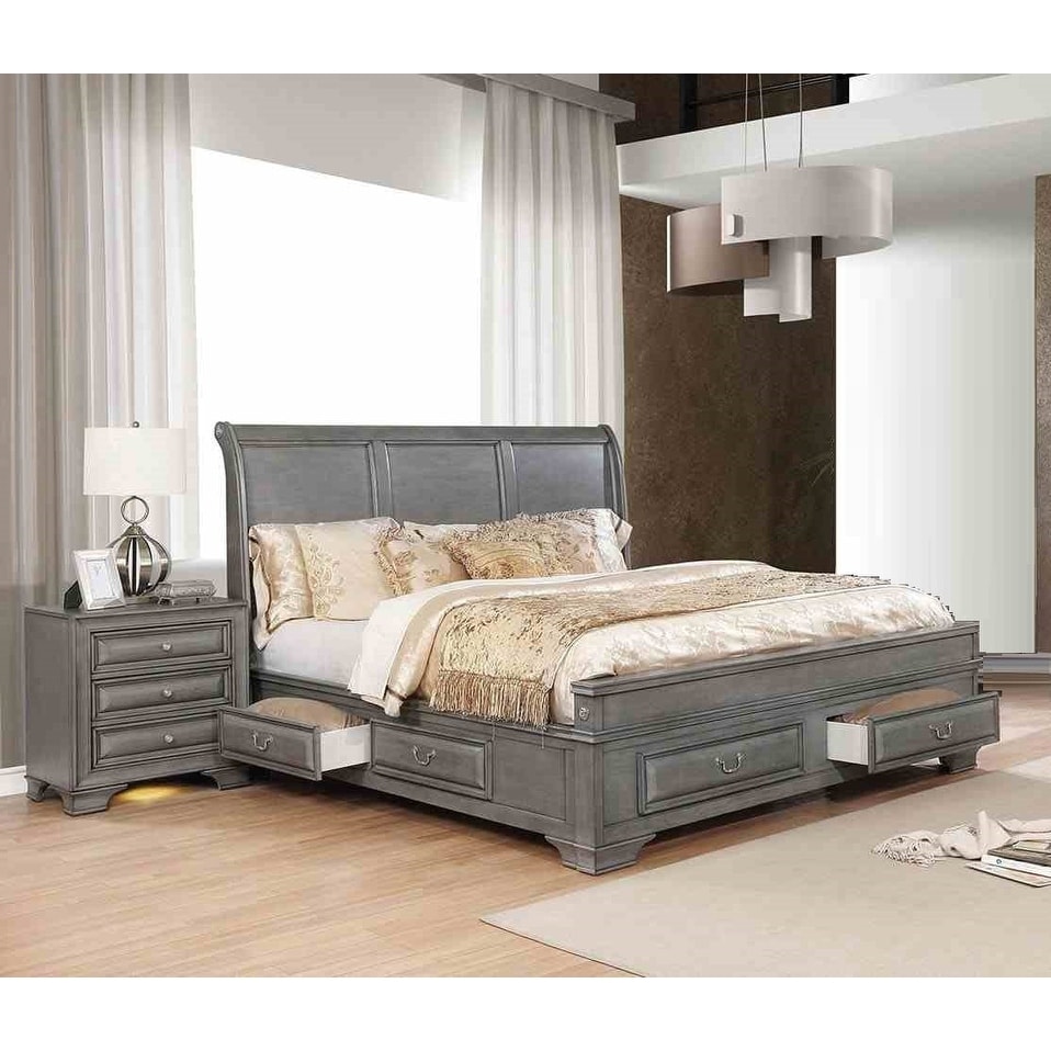 Gray Transitional Storage Bed and 2x Nightstands 3 Piece Bedroom Set