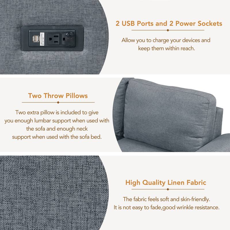 Corner Sleeper Sectional Sofa with Storage Ottoman & USB