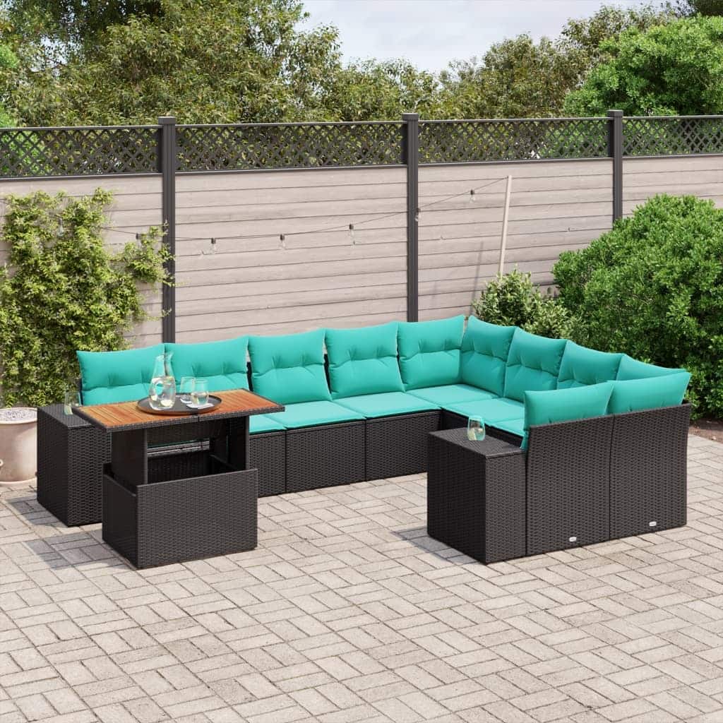 vidaXL Patio Sofa Set with Cushions Outdoor Furniture 10 Piece Poly Rattan - 24.4 x 24.4 x 27.2