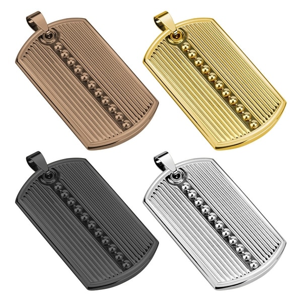 Ridged Pattern with Beaded Center Line Ion Plated Stainless Steel Dog Tag Pendant (30.5 mm Width)
