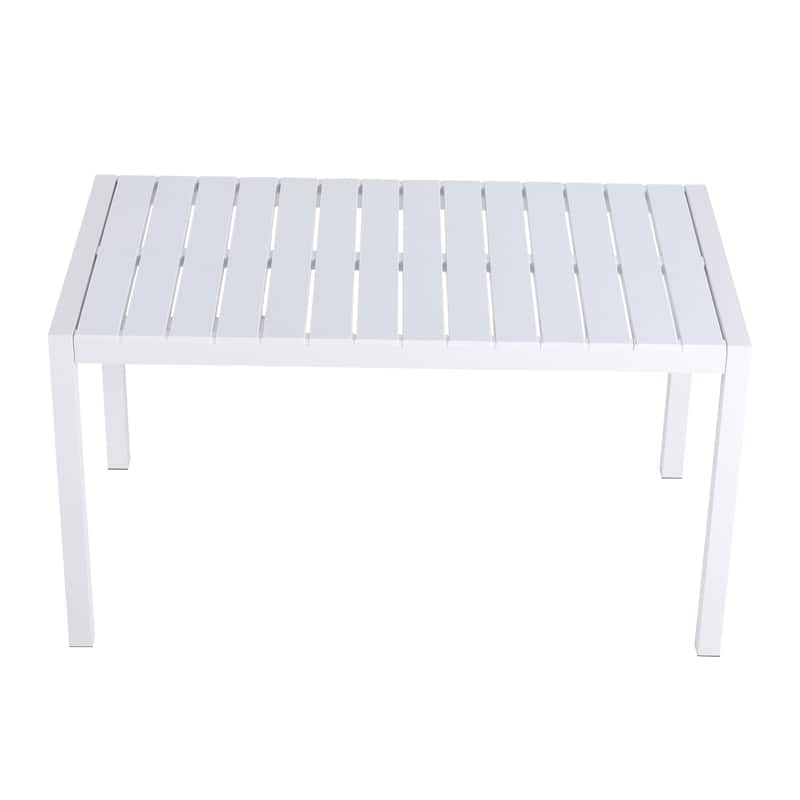 Modern 55-Inch White Table – Weather-Resistant PP Top & Metal Base, Ideal for Dining, Patio, or Garden.