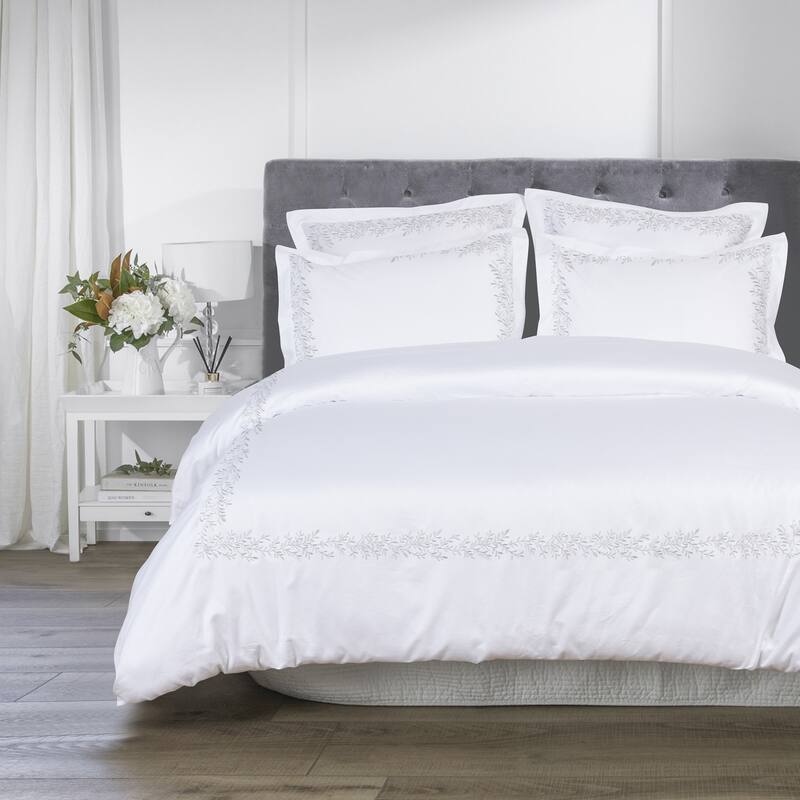 Home Sweet Home Collection 600TC Cotton Floral Embroidery Duvet Set - 3 Color - White - Twin - Twin XL - 2 Piece