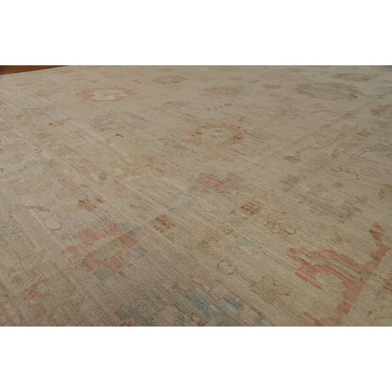 Hand Knotted Oriental 100% Wool Carpet Transitional All-Over Beige & Ivories Oushak Area Rug - 11' 10'' X 8' 11''