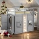 preview thumbnail 1 of 36, Simple & Modern Wood Twin Size Loft Bed with Built-in Storage Wardrobe and 2 Windows, Playful Space, Sturdy Construction, Gray Grey