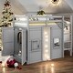 preview thumbnail 1 of 36, Wood Twin Size Loft Bed with Storage Wardrobe and 2 Windows, Gray Grey