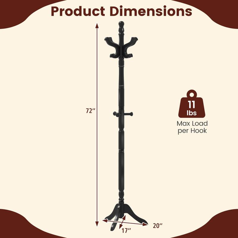 Costway Solid Rubber Wood Coat Rack with 3 Adjustable Heights and 11 - See Details