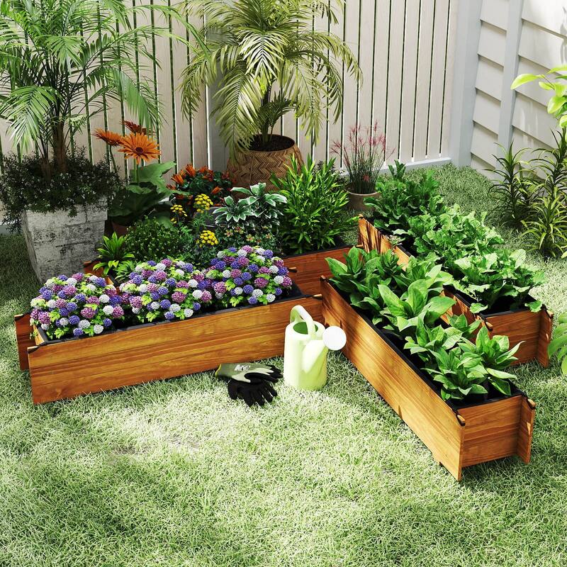 Costway 1/2 PCS Wooden Raised Garden Bed with Drainage Holes, Liner
