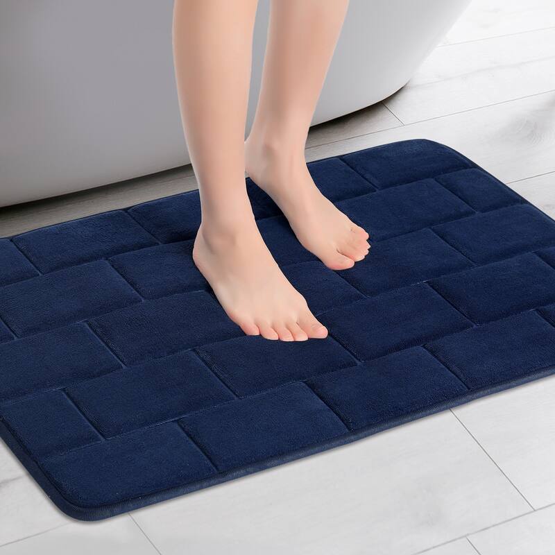 Memory Foam Bath Mat, Soft Absorbent Bathroom Rug Non-Slip Dry Fast - Dark Blue - 20" x 32"