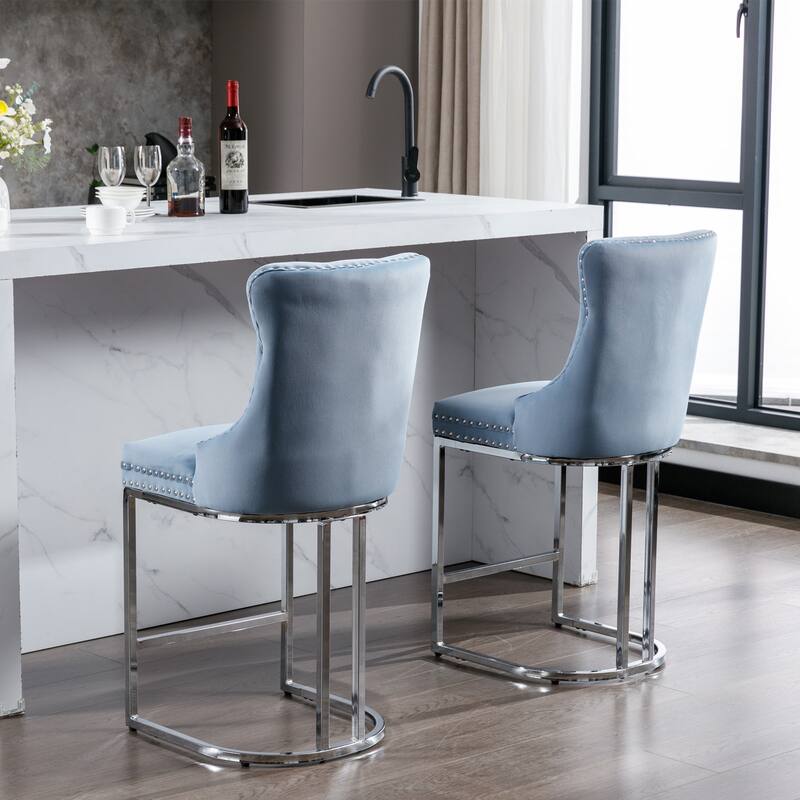 26" Counter Height Bar Stools Set of 2, Velvet Barstools