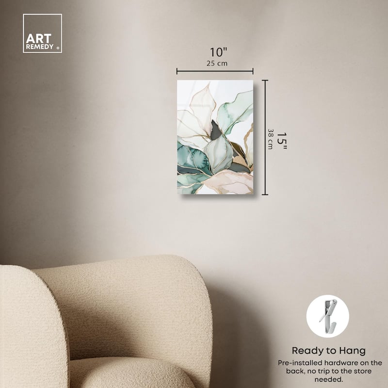 Pastel Leaves with Gold III Acrylic by Art Remedy, Ready to Hang