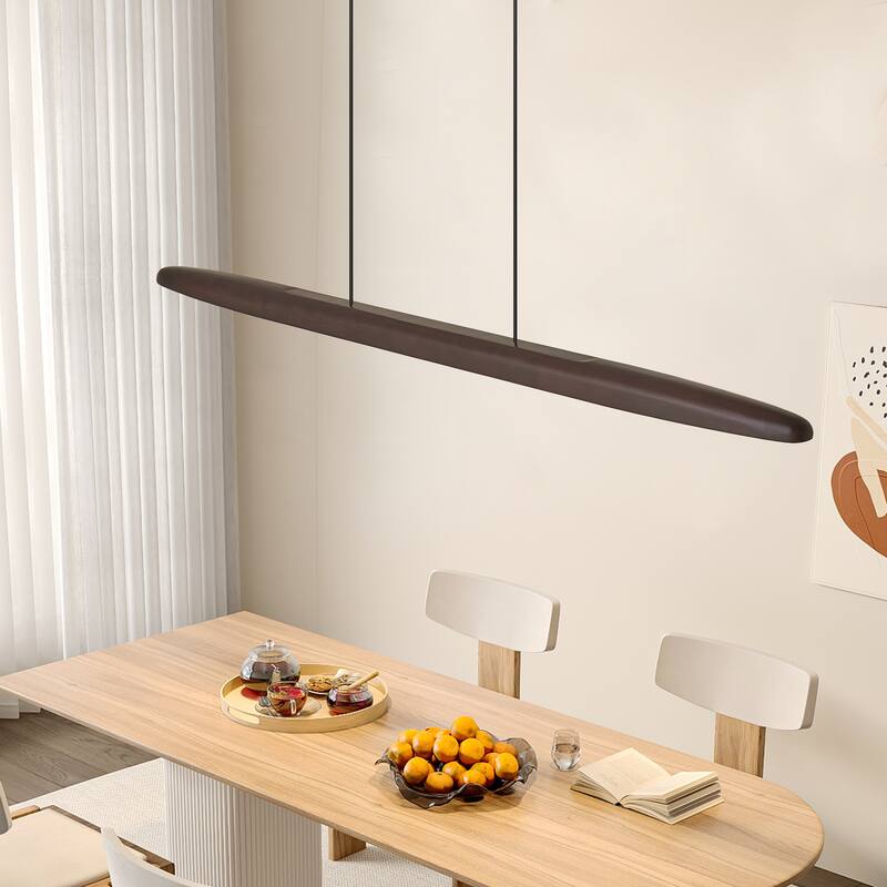 51" Wooden LED Pendant - Remote - Adjustable - Walnut - Dining Kitchen