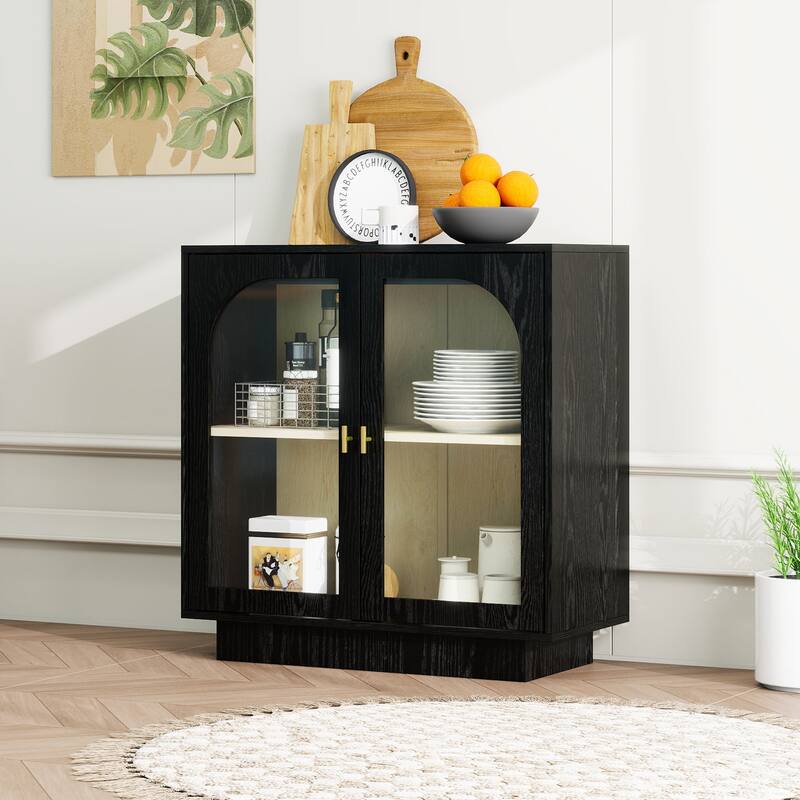 Roomfitters Storage Cabinet with Acrylic Glass Doors, Modern Display Organizer for Living Room - Black