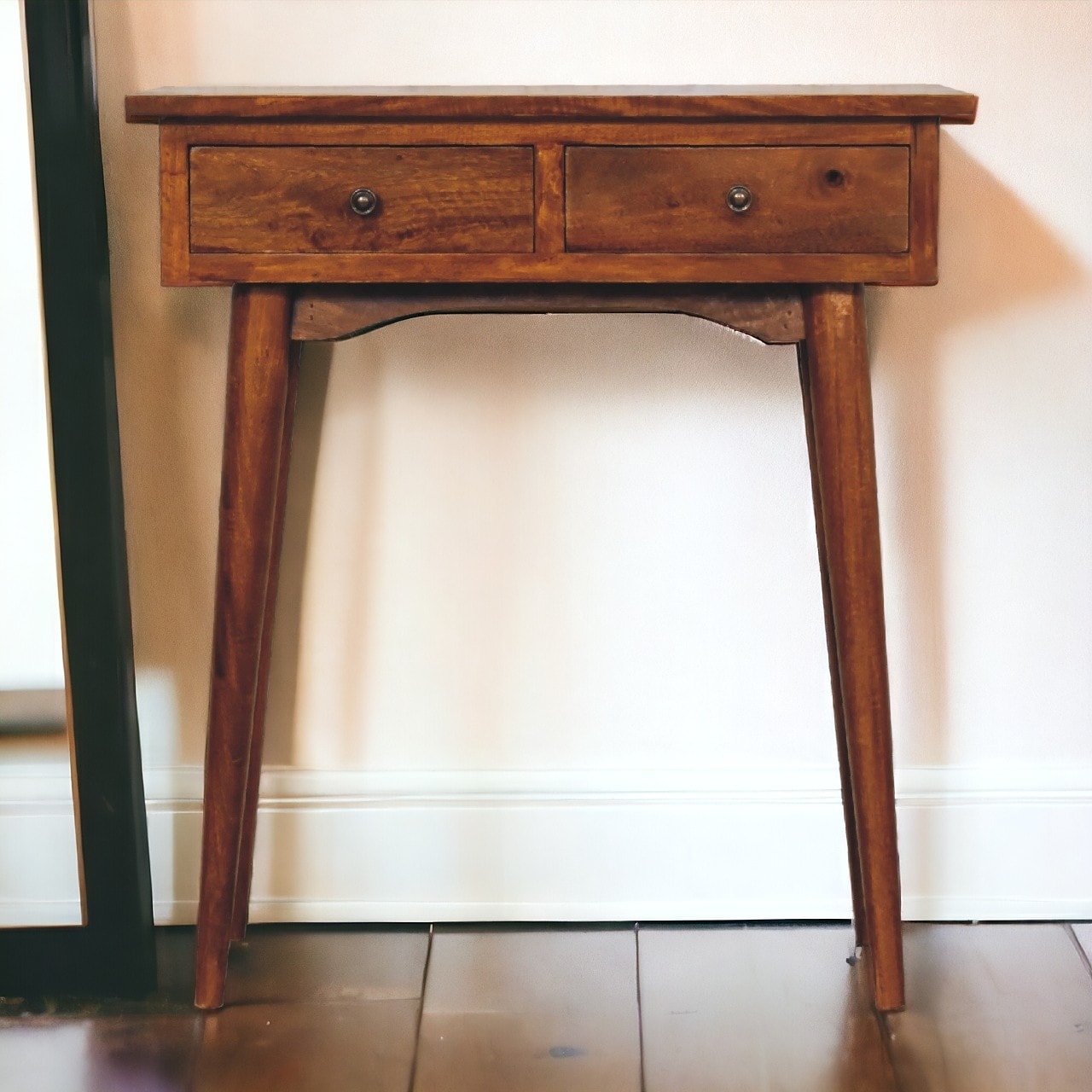 Artisan Furniture Solid Wood Mini Chestnut Hallway Console, 2 Drawers, Brown