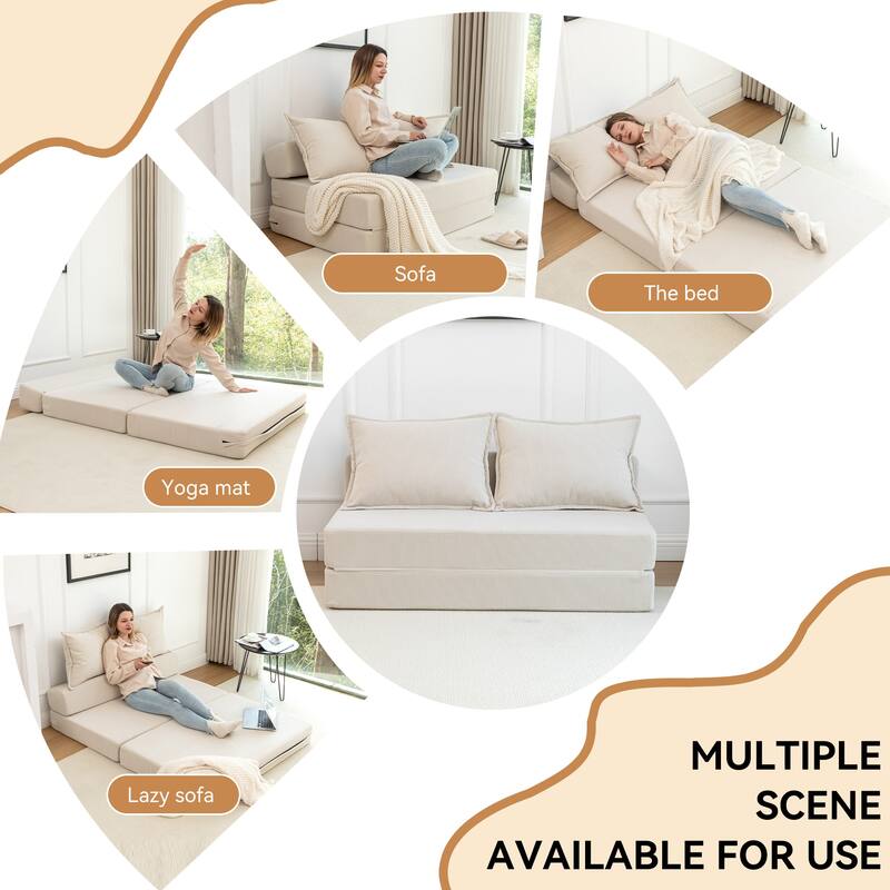 47.63" Corduroy 2-Seater Sleeper Sofa, Floor Mattress and Backrest