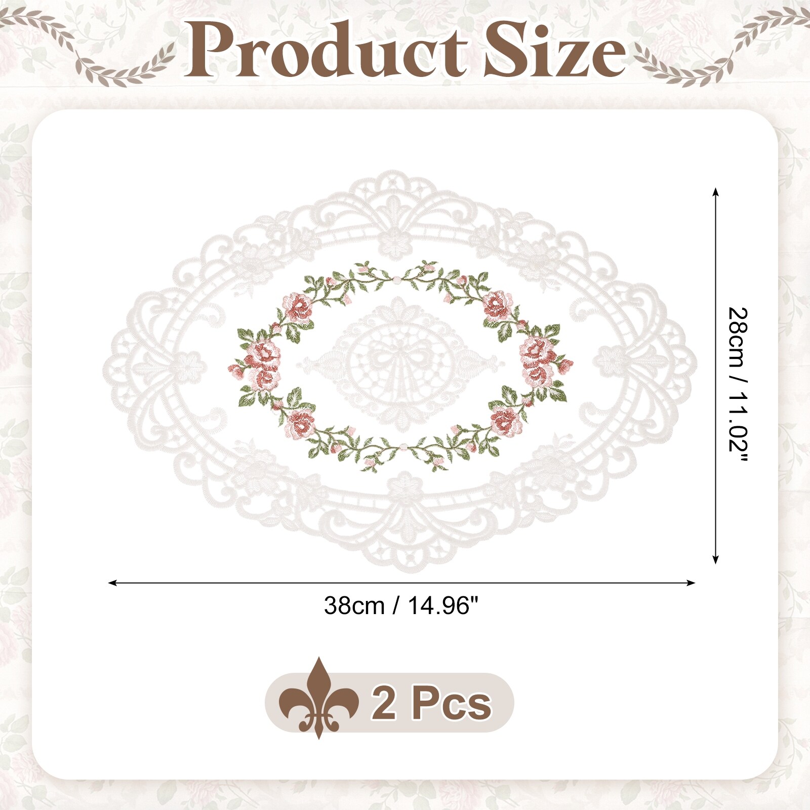 2 Pcs Lace Placemats, 15x5.9Inches Vintage Table Doilies Oval Embroidered Crochet Lace Dolly Cup Mat