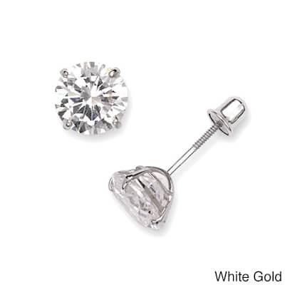 Curata 14k White or Yellow Gold 6mm Cubic Zirconia Basket-set Screw Back Earrings