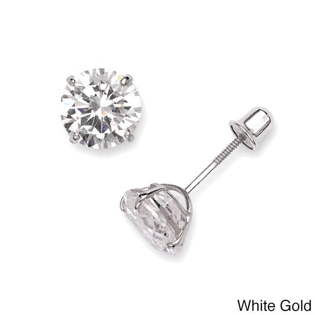 Curata 14k White or Yellow Gold 6mm Cubic Zirconia Basket-set Screw Back Earrings