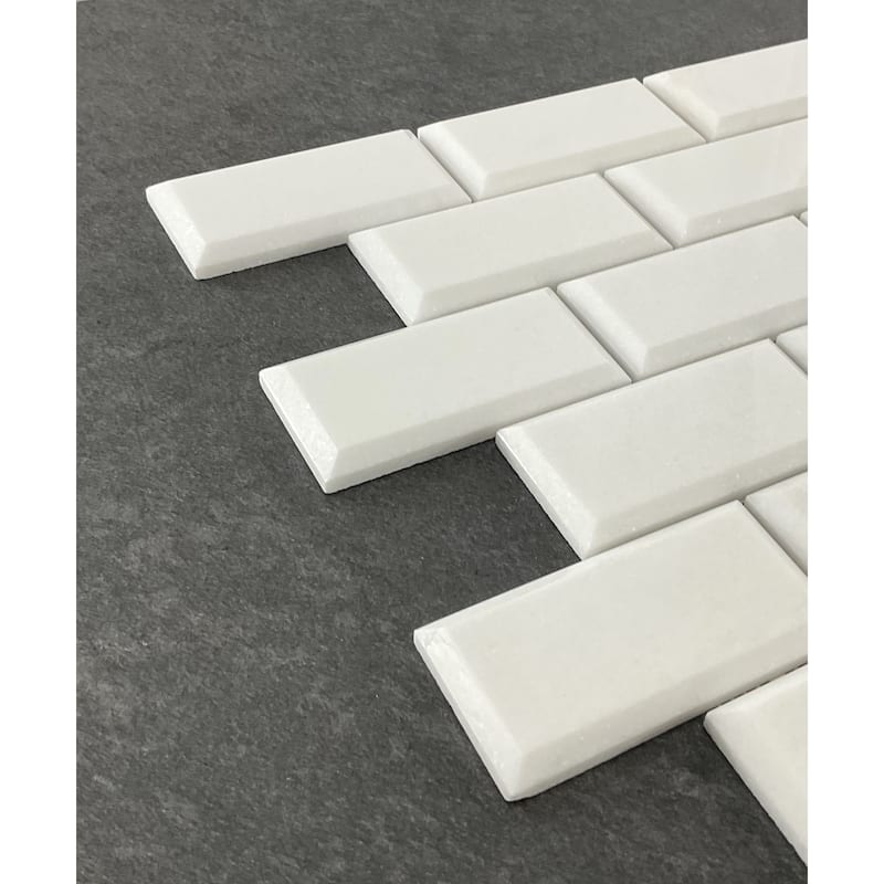 2" x 4" Brick Pattern Marble Mosaic Tiles with 1/4" Bevel Edge - Case (5 Sheets)