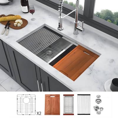 30 in 33 in Double Bowl (50/50) Undermount Kitchen Sink, 10" Deep Basin