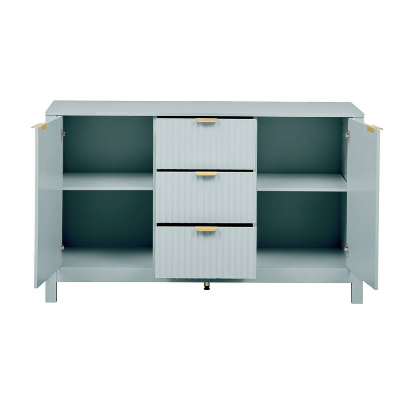 Entryway Cabinet with Wave Design-3 Adjustable Shelves, 3 Drawers & Close Doors, Storage Console Table with Metal Handle