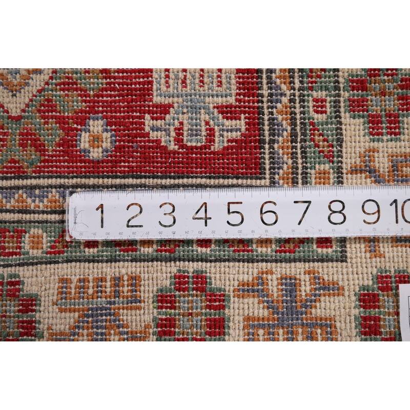 Geometric Red Kazak Oriental Accent Rug Hand-Knotted Wool Carpet - 2'8" x 4'1"