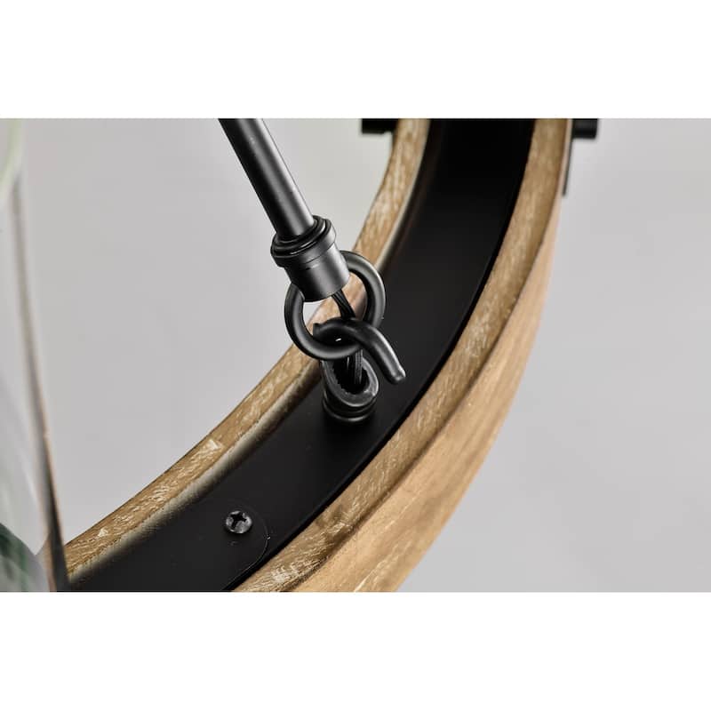 Matte Black and Vintage Wood 6-Light Wheel Chandelier with Clear Glass Shades