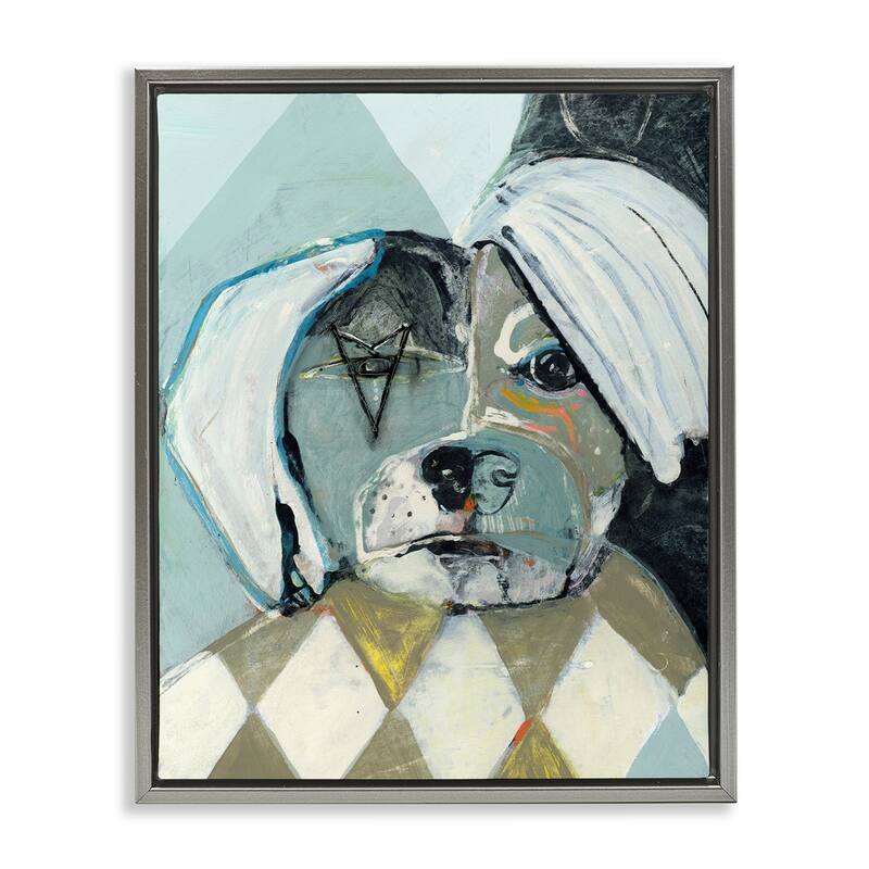 Stupell Abstract Dog Face Portrait Framed Floater Canvas Wall Art Design By Stacy Milrany - 17 x 21 - Grey