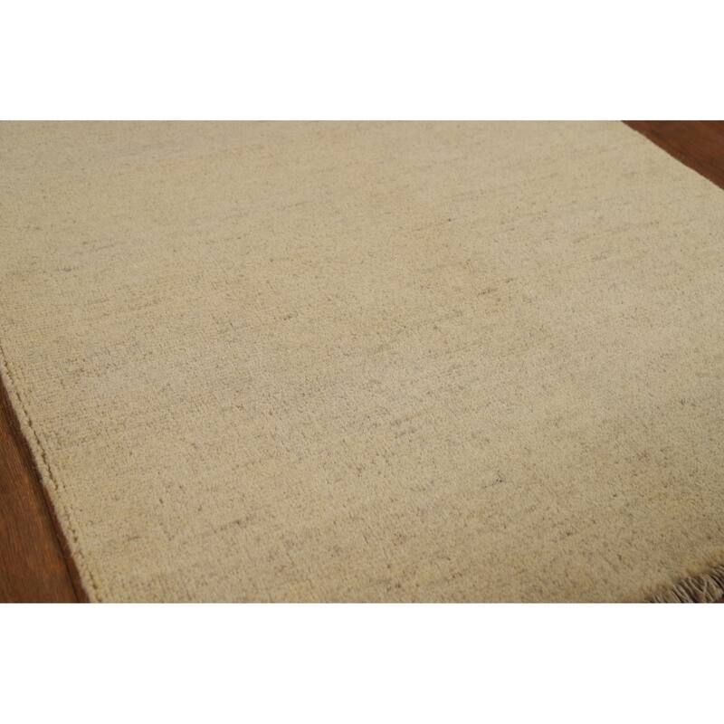 Modern Muted Yellow Gabbeh Runner Rug Hand-Knotted Wool Carpet - 2'8" x 9'8"