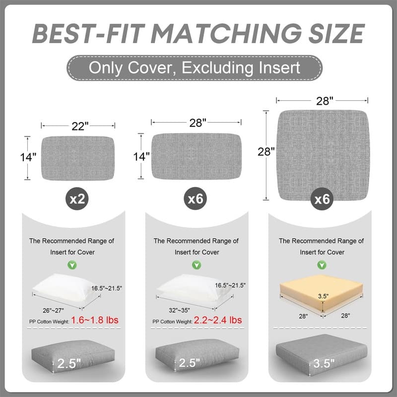 FINCATI 28" × 28" Outdoor Cushion Cover, Sofa Cushion Replacement Slipcover, Patio Seat Cover 28 Inches (COVER ONLY!)