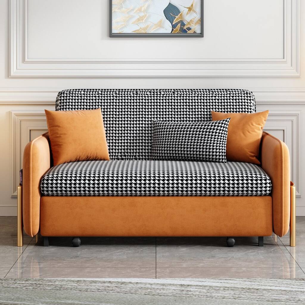 78.7" King Sleeper Sofa Orange Upholstered Convertible Sofa Bed 3 in 1