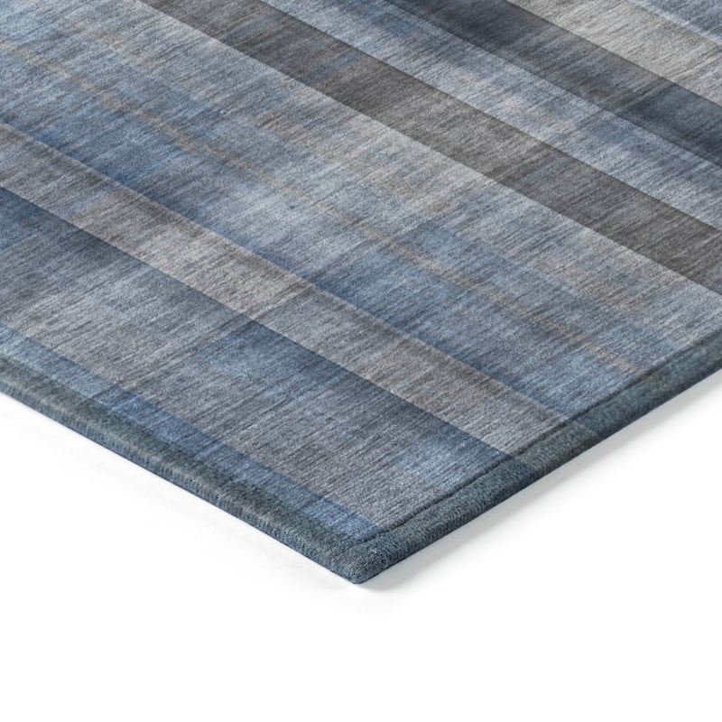 Machine Washable Indoor/ Outdoor Modern Plaid Chantille Rug